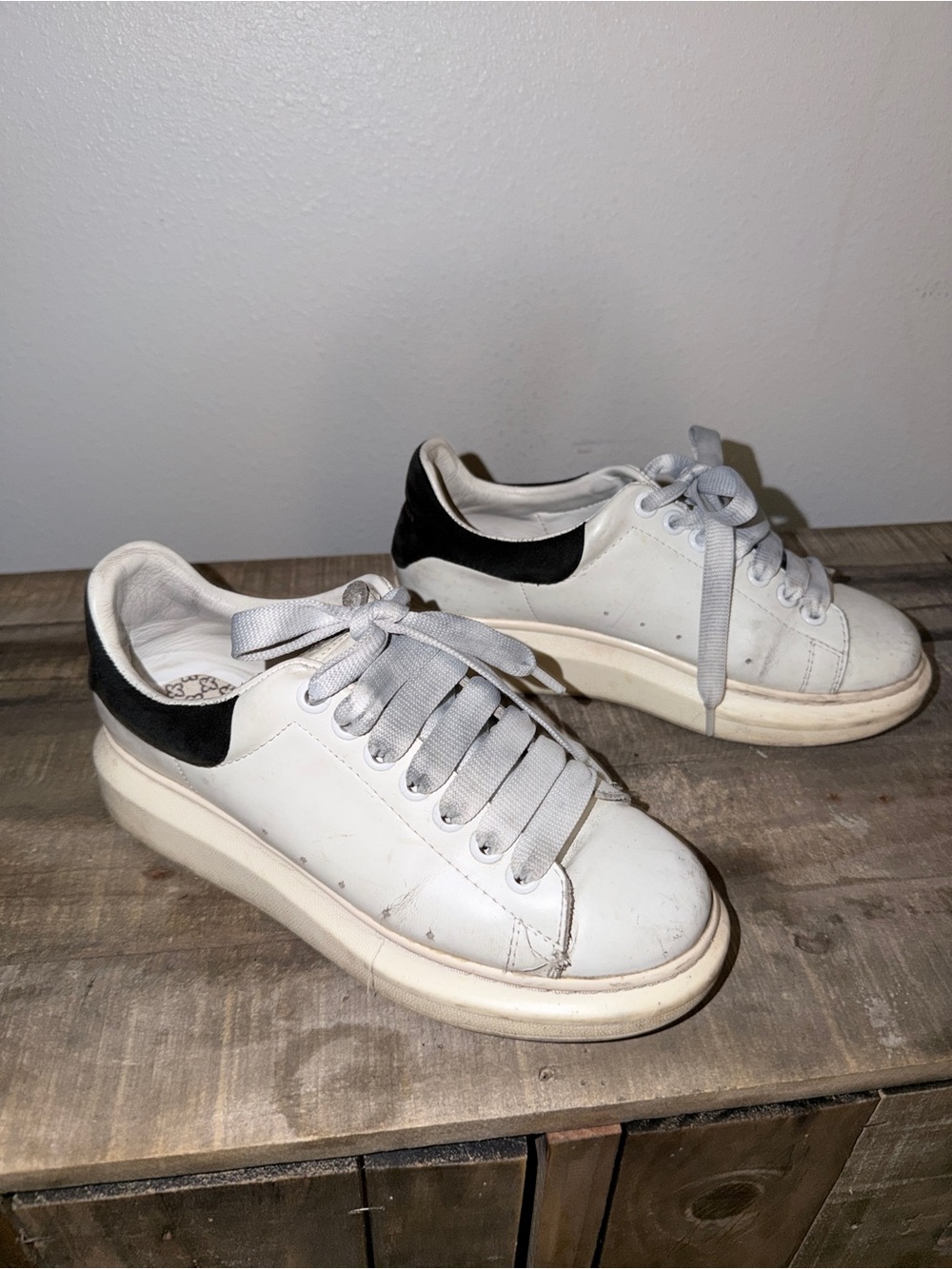 Alexander McQueen White Leather Sneakers with Black Heel